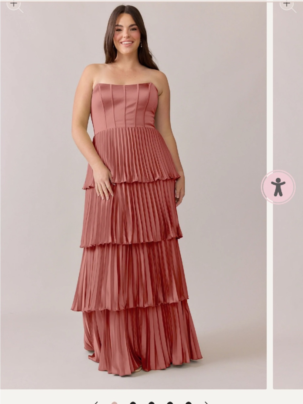 Revelry Strapless Tiered Pleated Gown in Dusty Rose